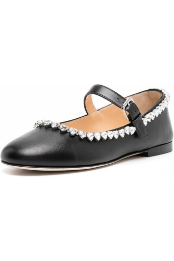 Flats for Women Round Toe Rhinestone Flats Buckle Strap Flat Shoes 