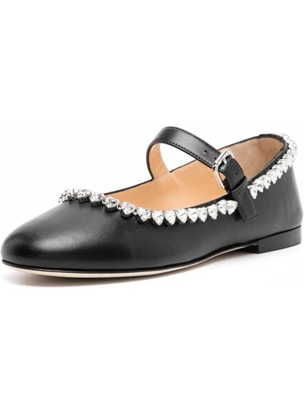 Flats for Women Round Toe Rhinestone Flats Buckle Strap Flat Shoes