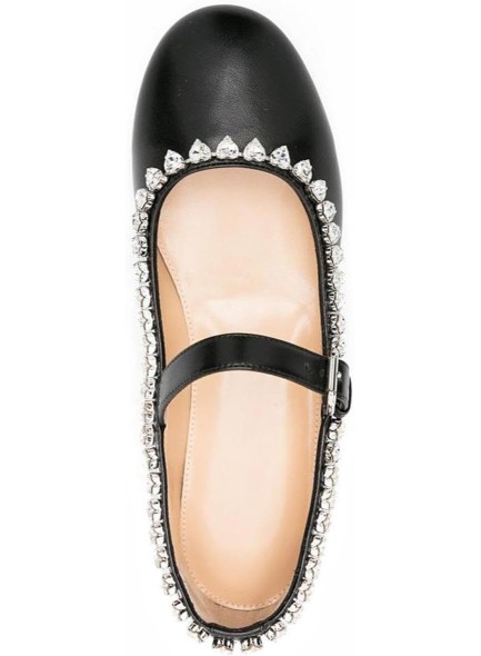 Flats for Women Round Toe Rhinestone Flats Buckle Strap Flat Shoes