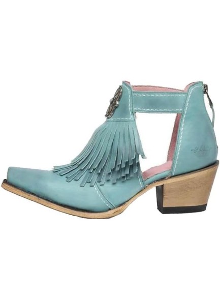 Western Cowboy Boots for Women with Fringe, Ankle Boots with Snip Toe, Cowgirl Boots with Zipper