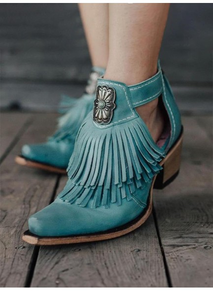 Western Cowboy Boots for Women with Fringe, Ankle Boots with Snip Toe, Cowgirl Boots with Zipper