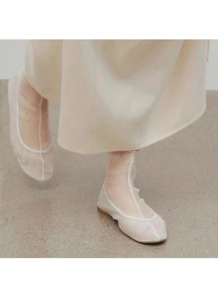 Tulle Mesh Flat Shoes for Women Almond Closed Toe Soft Mesh Flats Slip On Back Button