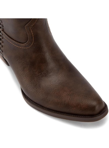 Western Cowboy Boots for Women, Ankle Boots with Round Toe, Woven Cowgirl Boots with Chunky Heel