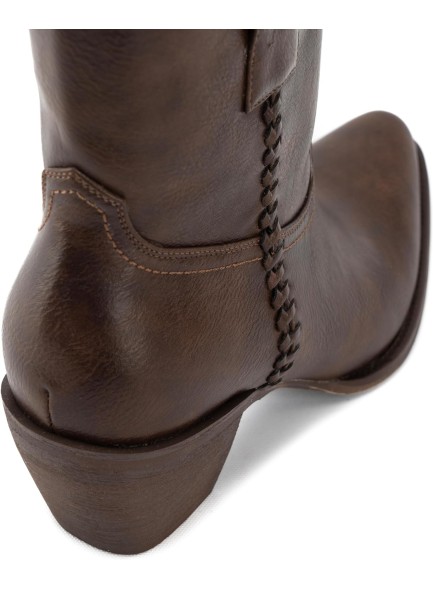 Western Cowboy Boots for Women, Ankle Boots with Round Toe, Woven Cowgirl Boots with Chunky Heel