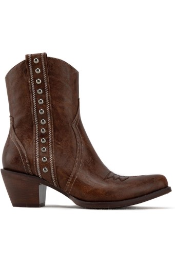 Western Cowboy Boots for Women, Ankle Boots with Round Toe, Studded Cowgirl Boots with Chunky Heel