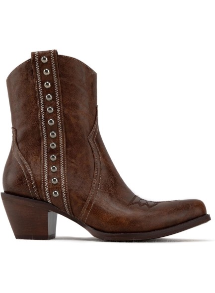 Western Cowboy Boots for Women, Ankle Boots with Round Toe, Studded Cowgirl Boots with Chunky Heel