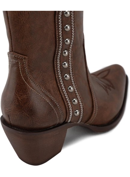 Western Cowboy Boots for Women, Ankle Boots with Round Toe, Studded Cowgirl Boots with Chunky Heel