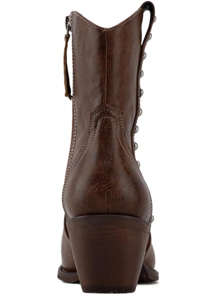 Western Cowboy Boots for Women, Ankle Boots with Round Toe, Studded Cowgirl Boots with Chunky Heel