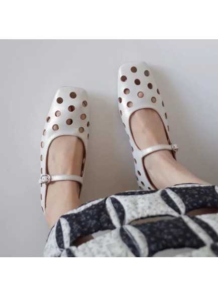 Women's Flats;Square Toe Hollow Flat Shoes with Adjustable Buckle;Soft Comfortable Low Heel Flat Shoes