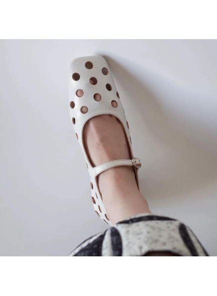 Women's Flats;Square Toe Hollow Flat Shoes with Adjustable Buckle;Soft Comfortable Low Heel Flat Shoes