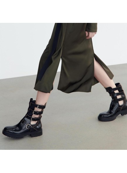 Ankle Boots for Women，Motorcycle Boots with Hollowed out, Combat Boots Womens with Buckle for Casual