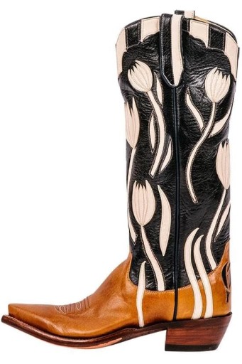 Womens Cowboy Boots,Mid Calf Cowgirl Boots with Embroidered Pointed Toes，Chunky Heels for Women with Floral 