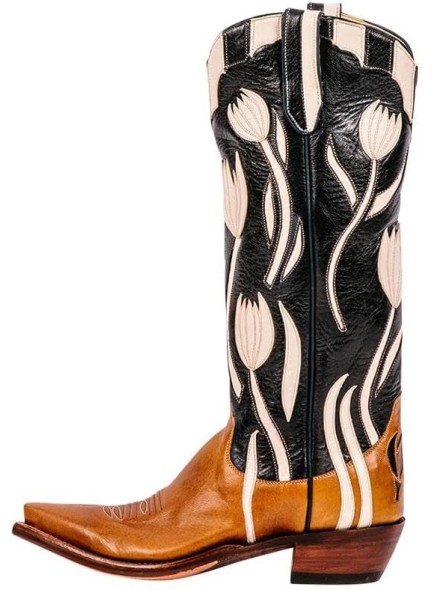 Womens Cowboy Boots,Mid Calf Cowgirl Boots with Embroidered Pointed Toes，Chunky Heels for Women with Floral