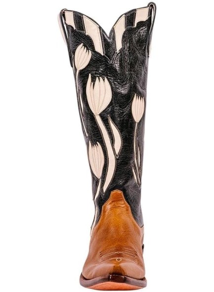 Womens Cowboy Boots,Mid Calf Cowgirl Boots with Embroidered Pointed Toes，Chunky Heels for Women with Floral