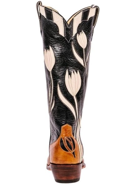 Womens Cowboy Boots,Mid Calf Cowgirl Boots with Embroidered Pointed Toes，Chunky Heels for Women with Floral