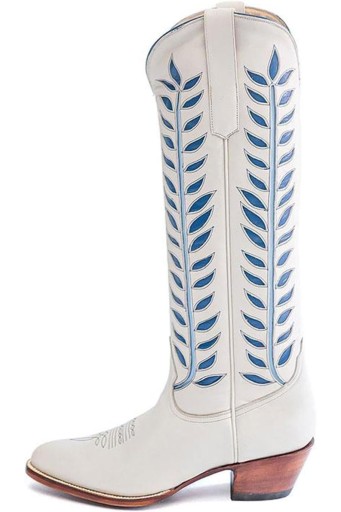 Wide Calf Cowboy Boots Women,Western Embroidered Foliage Boots,Pointed Toe Chunky Heel knee High Cowgirl Boots 