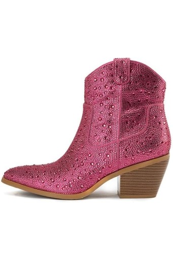 Rhinestone boots for women，Glitter Aankle Boots with Chunky Heels，Women's Cowboy Floral Side Zipper Boots 