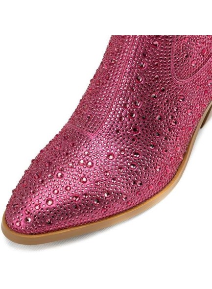 Rhinestone boots for women，Glitter Aankle Boots with Chunky Heels，Women's Cowboy Floral Side Zipper Boots