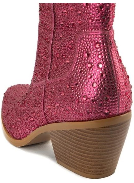 Rhinestone boots for women，Glitter Aankle Boots with Chunky Heels，Women's Cowboy Floral Side Zipper Boots