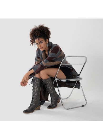 Mid Calf Cowboy Boots for Women, Snip Toe Women's Boots with Lace-up Chunky heel Riding Western Cowgirl Boots