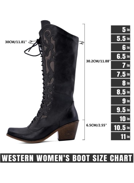 Mid Calf Cowboy Boots for Women, Snip Toe Women's Boots with Lace-up Chunky heel Riding Western Cowgirl Boots