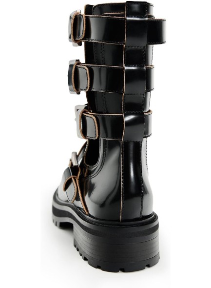 Ankle Boots for Women，Low Heel Ankle Booties with Hollowed out, Women Combat Boots with Buckle