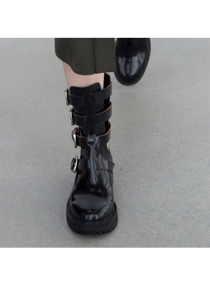 Ankle Boots for Women，Low Heel Ankle Booties with Hollowed out, Women Combat Boots with Buckle
