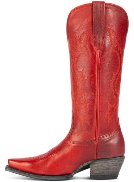 Embroidered Cowboy Boots for Women，Pointed Toe Women's Mid Calf Boot With Chunky Heel