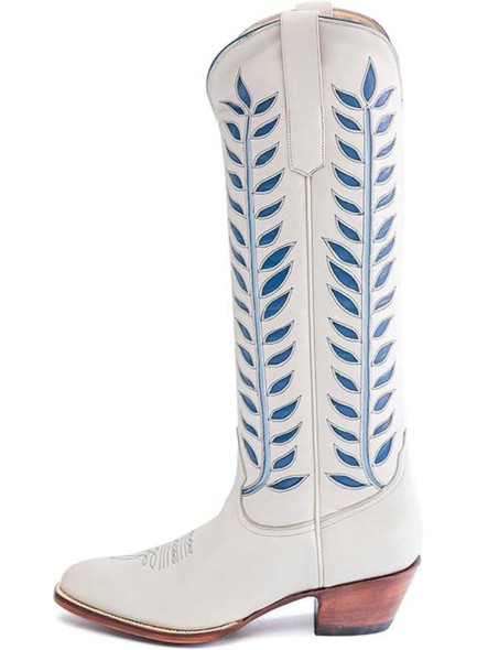 Wide Calf Cowboy Boots Women,Pointed Toe Embroidered Foliage Western Boots,Knee High Cowgirl Boots With Chunky Heel