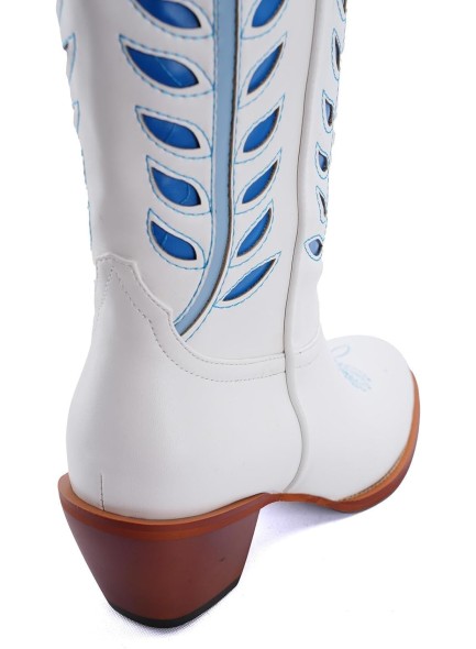 Wide Calf Cowboy Boots Women,Pointed Toe Embroidered Foliage Western Boots,Knee High Cowgirl Boots With Chunky Heel