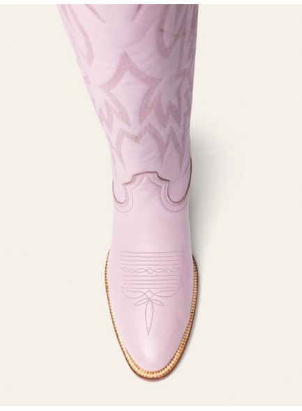 Knee High Cowboy Boots for Women，Embroidered Lightning Inlay Wide Calf Boots with Chunky Heel Round Toe