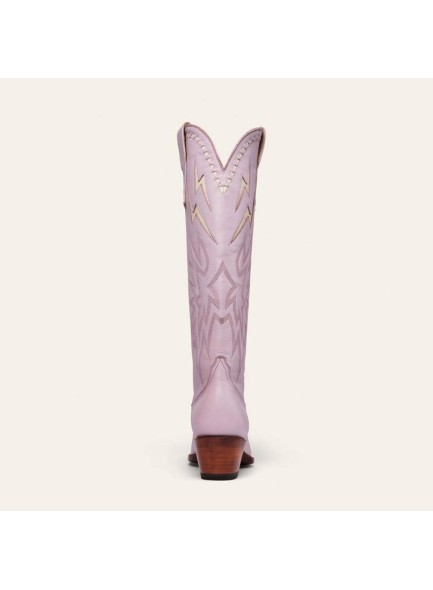 Knee High Cowboy Boots for Women，Embroidered Lightning Inlay Wide Calf Boots with Chunky Heel Round Toe