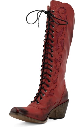Mid Calf Cowboy Boots for Women, Lace-up Chunky heel Women's Boots with Snip Toe Riding Western Cowgirl Boots 