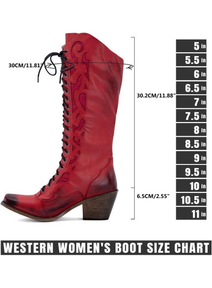 Mid Calf Cowboy Boots for Women, Lace-up Chunky heel Women's Boots with Snip Toe Riding Western Cowgirl Boots