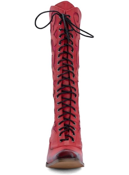 Mid Calf Cowboy Boots for Women, Lace-up Chunky heel Women's Boots with Snip Toe Riding Western Cowgirl Boots
